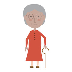 cartoon elderly woman with a walking stick icon over white background colorful design vector illustration