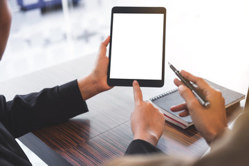 Business team meeting working with new startup project, discussion and analysis data the charts and graphs. Digital tablet calculator, laptop computer using, Business finances and accounting concept