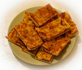The pieces of pizza on a plate