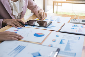 Startup business people group meeting, Young creative coworkers team working and discussing new plan project in office, entrepreneurs, brainstorming, Teamwork, analyze plans, professional investor