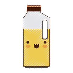 kawaii orange juice bottle in colored crayon silhouette vector illustration