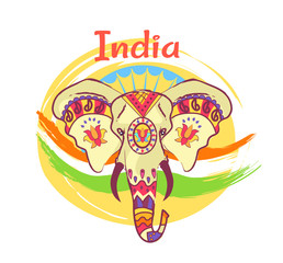 Indian Elephant Head with Bright Ethnic Ornaments