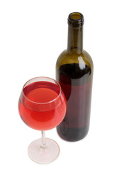 Glass and bottle wine on white background