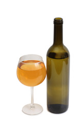 Glass and bottle wine on white background