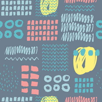 Abstract seamless pattern with hand drawn textures.