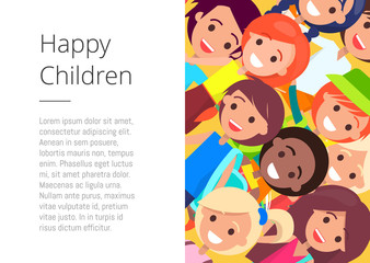 Fototapeta na wymiar Banner with Happy Children Faces Place for Text