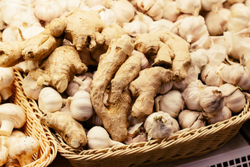 eap of ginger root at the shoppingmall. White inion.