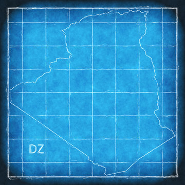 Algeria map blue print artwork illustration silhouette