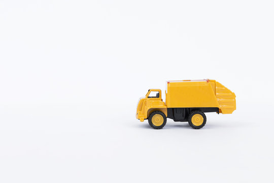 Yellow Truck Isolate On White Background, Plastic Truck Toy