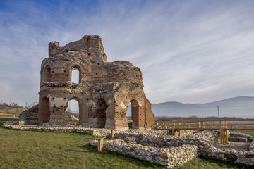 Obraz na płótnie Canvas Red Church - large partially preserved late Roman (early Byzantine) Christian basilica near town of Perushtitsa, Plovdiv Region, Bulgaria