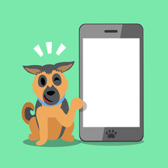 Cartoon character german shepherd dog and big smartphone
