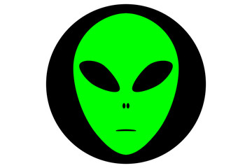 Alien face emoji. Green silhouette in black circle. Vector.