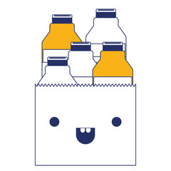 kawaii paper bag with milk bottles in color sections silhouette