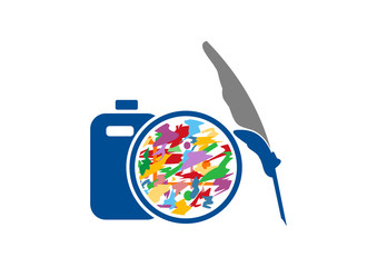 Unique Colorful Camera Photography with Feather Logo Design
