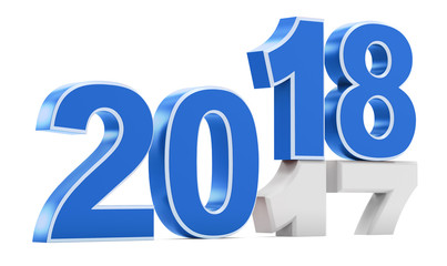 New year plastic blue numbers 2018 on a white background. 3d rendering.