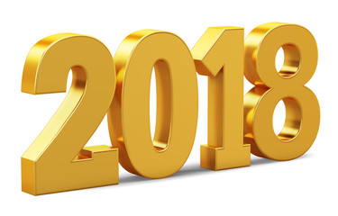 New 2018 year golden inscription isolated on white background. 3D rendered Illustration for advertising.