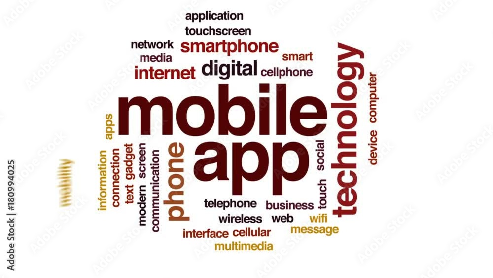 Poster mobile app animated word cloud, text design animation.