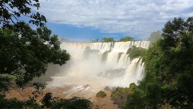 view of worldwide known Iguassu falls at the border of Brazil and Argentina
