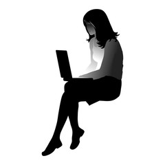 woman sitting work with laptop silhouette