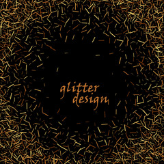Gold glitter texture on a black background. Holiday background. Golden explosion of confetti.