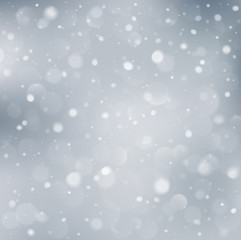 white winter background with snowflakes and bokeh lights, vector illustration