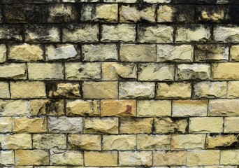 dirty and old yellow brick wall for background