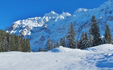 Fototapeta na wymiar Schwägalp und Alpstein im Schnee