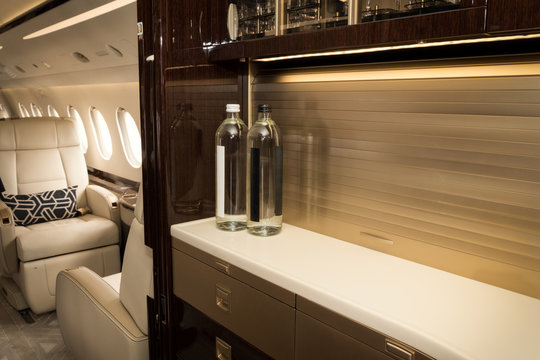 Business VIP jet aircraft luxury cabin interior