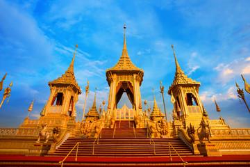 Fototapeta premium The royal crematorium of His Majesty late King Bhumibol Adulyadej in front of the Grand Palace at Sanam Luang, Bangkok, Thailand