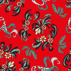 Fototapeta na wymiar beautiful flowers on a red background seamless pattern
