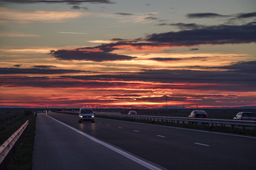 Sunset in the highway