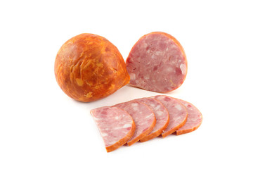 Boiled sausage on a white background
