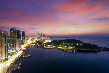 Fototapeta premium Night view of Haeundae beach. Haeundae beach is Busan's most popular beach in South Korea.