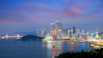 Obraz premium Night view of Haeundae beach. Haeundae beach is Busan's most popular beach in South Korea.