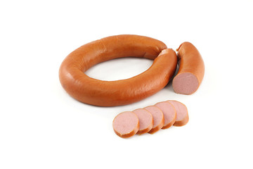 Boiled sausage on a white background