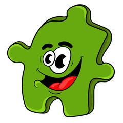 Funny cartoon green puzzle character design. vector illustration