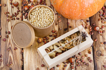 Nuts on a wooden table