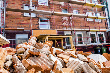 building rubble on construction site