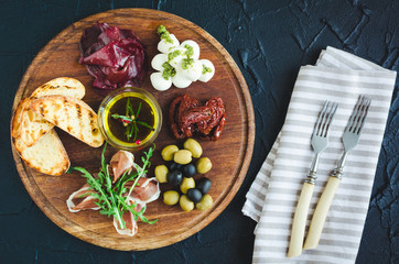 Assortment of spanish tapas or italian antipasti