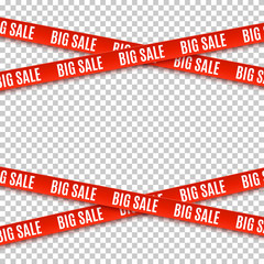 Big sale red banners. Set of warning tapes.