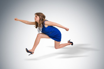 Small business woman running away from a boss pressure