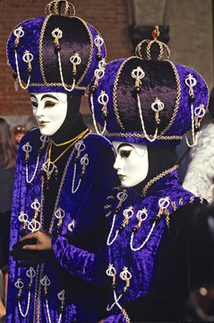 Striking blue marsks at the Venice Carnival