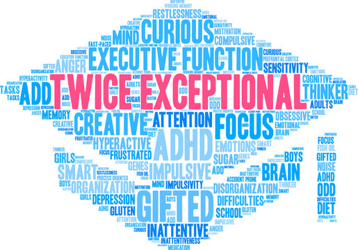 Twice Exceptional Word Cloud On A White Background. 