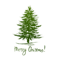 Card design with a hand drawn Christmas tree and Merry Christmas text.