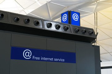 Fototapeta premium Free internet service corner provide for passenger or traveler in Airport. At sign for free internet or free WiFi.
