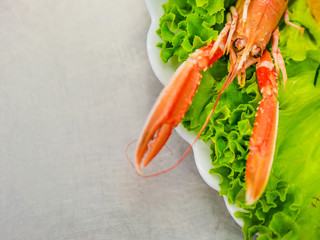 Head and pincers of a cooked langoustine