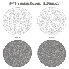 Fototapeta na wymiar monochrome vector illustration with Phaistos disc for your design
