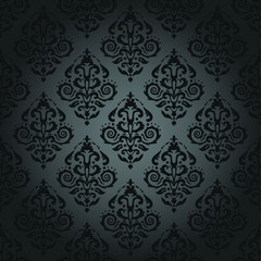 Dark Gray Damask Background - Seamless Pattern