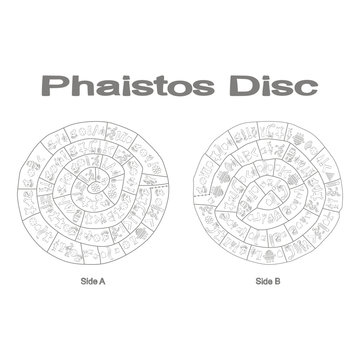 monochrome vector illustration with Phaistos disc for your design