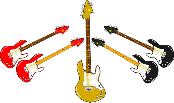 E-Gitarren in rot, schwarz und gold